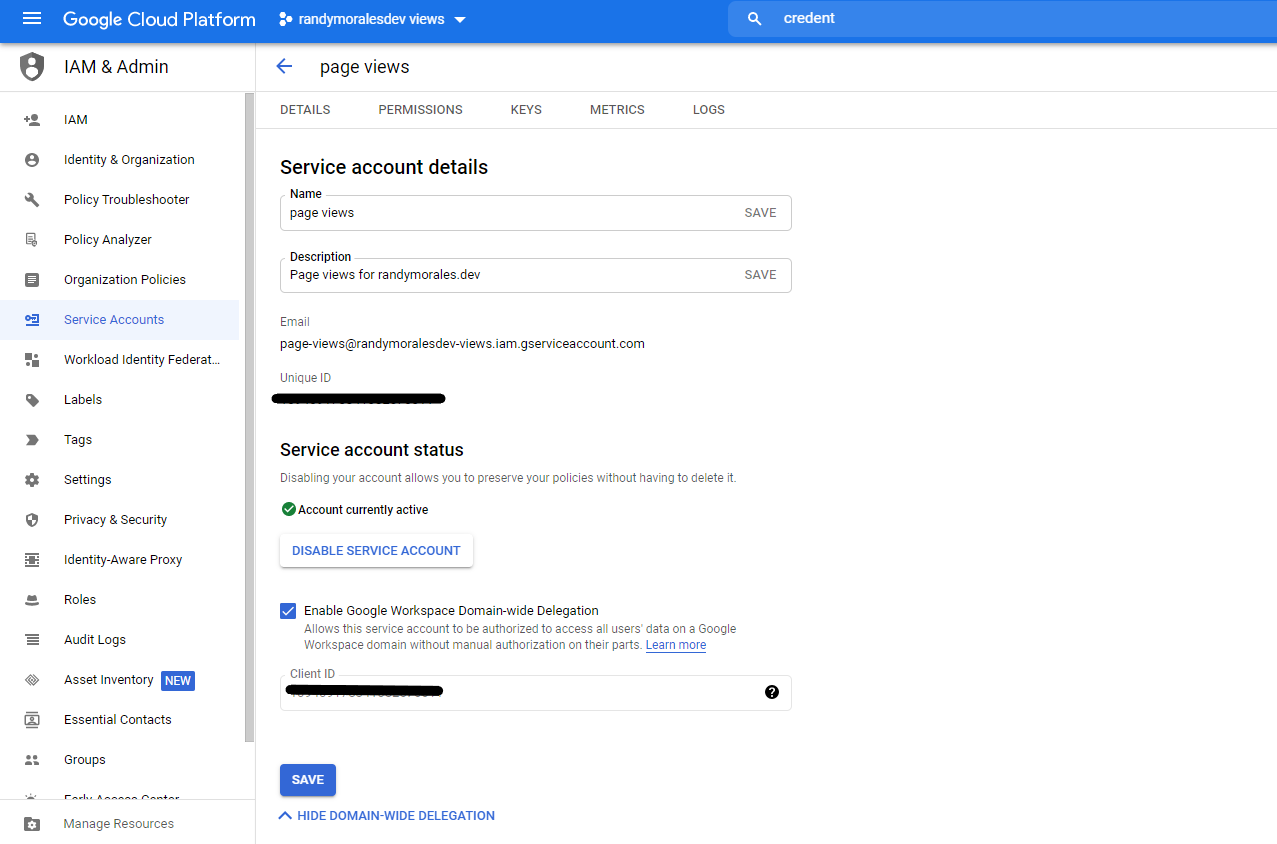 Create Credentials Service Account