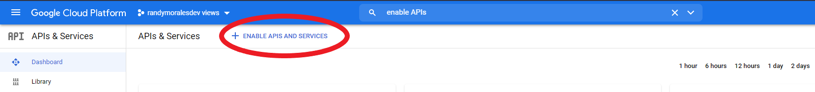 Dashboard Enable APIs